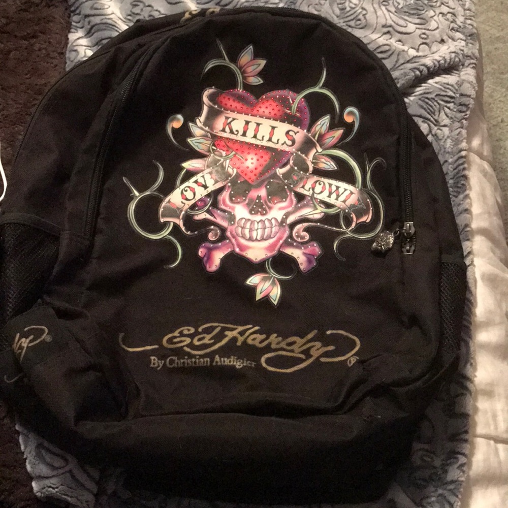 Black Ed Hardy backpack.